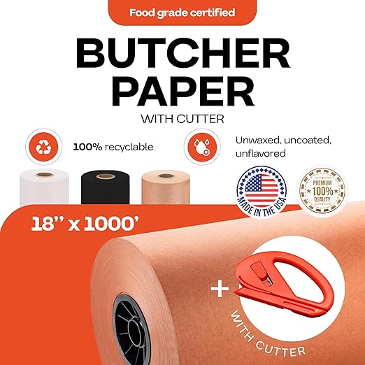 Peach Butcher Paper 18" x 12000" (1000 feet) with Cutter - USA-Made Natural Butcher Paper Roll for Meat & Fish - Uncoated Food-Grade Material for Smoking, Grilling & Barbecue by IDL Packaging