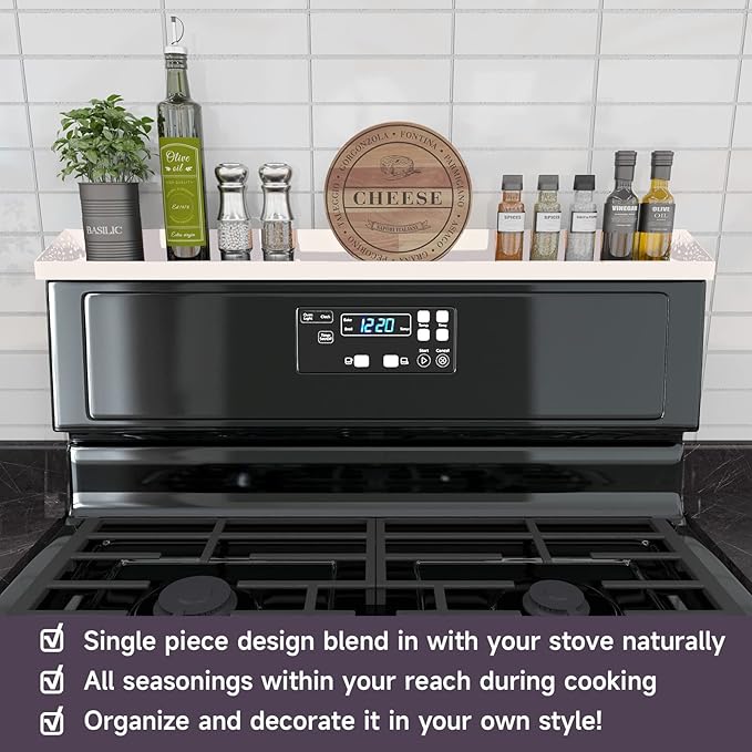30" Magnetic Stove Top Shelf – Magnetic White Spice Rack and Seasoning Organizer – Kitchen Shelf for Back of Stove – Over Stove Storage Organizer