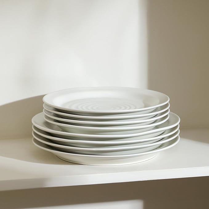 Stone Lain Orbit 24-Piece Dinnerware Set Stoneware, Plates and Bowls Set, Pasta Bowls, Microwave and Dishwasher Safe, Dish Set for 8, White