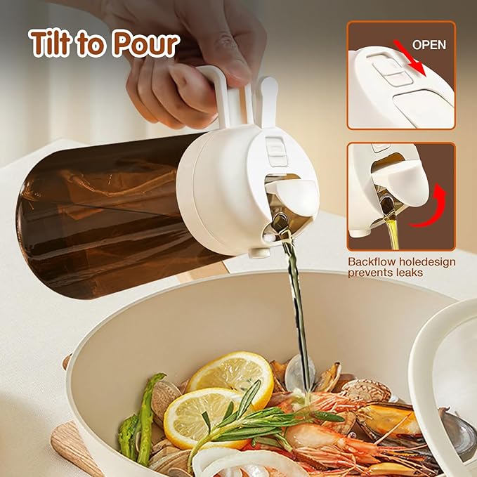YARRAMATE 2PCS 16oz/470ml Oil Sprayer for Cooking with Stickers, Food-Grade 2 in 1 Olive Oil Dispenser Bottle for Kitchen, Premium Dark Green Glass Oil Bottle for Air Fryer, BBQ (White & Green)