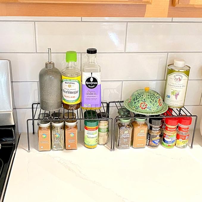 Evelots Kitchen Cabinet Wire Shelf Organizer/Rack - 6 Pack Sturdy Metal Shelf Risers - Double Your Counter Space - Great for Kitchen, Freezer, Pantry and Bathroom - Rustproof - Black
