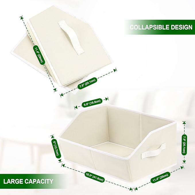 Closet Organizers and Storage Bins - Large Fabric Storage Bins, Decorative Storage Baskets for Organizing, Trapezoid Foldable Basket for Clothes, Books, Home, 8 Pack, Beige