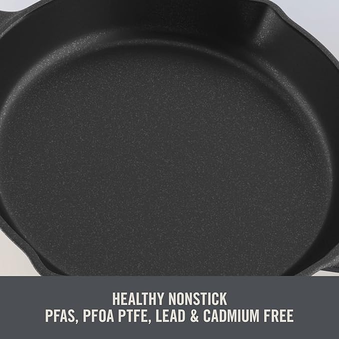 Zakarian by Dash 9.5 Inch Small Nonstick Cast Iron Skillet, Titanium Ceramic Coated Frying Pan, Blue