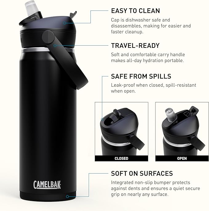 CamelBak Thrive Flip Straw Water Bottle 20oz - Insulated Stainless Steel, Black