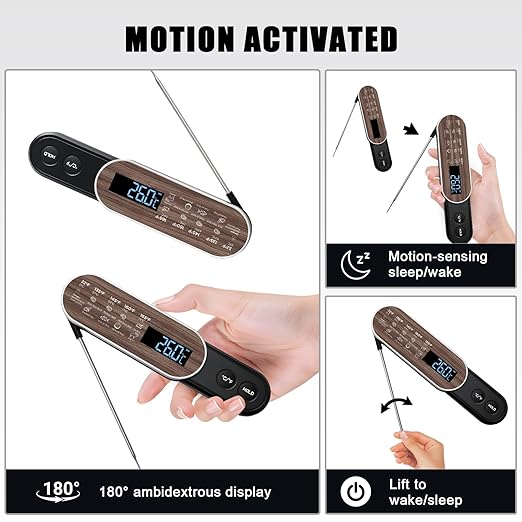 Smart Meat Thermometer Digital with Ultra-Fast 0.5 Sec Instant Read, NIST Certified ±0.5°F Accuracy, Auto-Rotating Backlight Display, IP67 Waterproof, Oven Safe for Grill, BBQ, Smoker, Candy