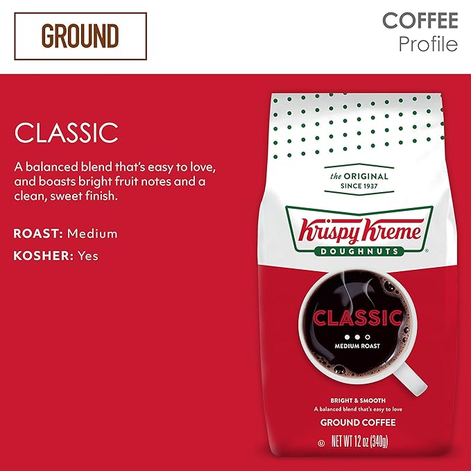Krispy Kreme Doughnuts, Classic, Ground Coffee, Medium Roast, Bagged 12oz