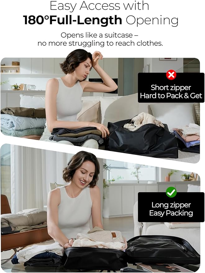 Vacuum Bags for Travel, 180° Open Zipper, IP67 Waterproof, Reusable Space Saver Compression Bags for Backpack, Suitcase, Home Storage(1 Pack, No Pump)