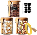 Spice Jars, Overnight Oats Containers with Airtight Lid and Spoon, Decorative Kitchen Canisters Set, Glass Storage Containers for Coffee, Tea, Sugar, Spice, Bath Salt, 18Oz/530ML (3PCS)