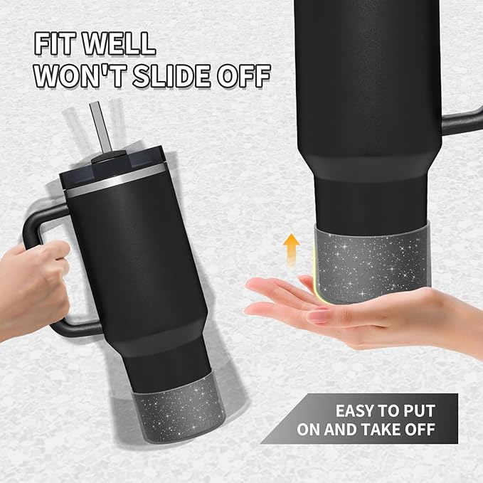 WUQID 2 Pack Bling Silicone Boot Compatible with Stanley Quencher Adventure 40oz & Stanley IceFlow 20oz 30oz, Reduces Dents Protective Silicone Water Bottle Bottom Cover Sleeve