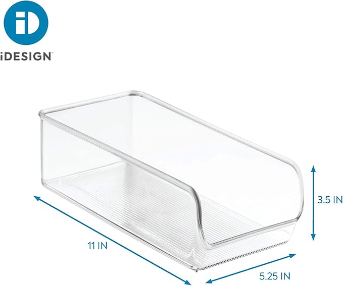 iDesign Linus Plastic Fridge and Freezer Storage Organizer Bin, Clear Container for Food, Drinks, Produce Organization, BPA-Free , 11" x 5.5" x 3.5", Set of 2, Clear