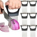 6 Pack Onion Slicer, Tomato Slicer Vegetable Cutter Onion Holder for Slicing, Stainless Steel Kitchen Chopper Slicing Assistant Tool for Potato Lemon Cucumber Avocados Fruits Eggs Meat