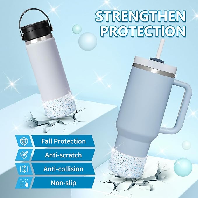 WUQID 2 Pack Bling Silicone Boot Compatible with Stanley Quencher Adventure 40oz & Stanley IceFlow 20oz 30oz, Reduces Dents Protective Silicone Water Bottle Bottom Cover Sleeve