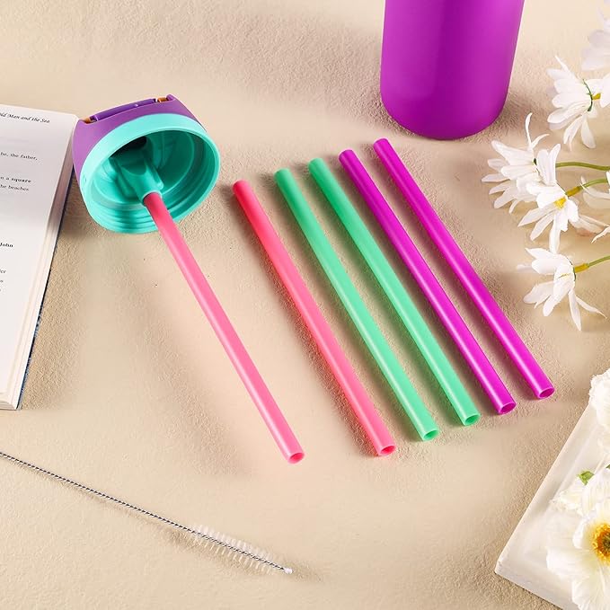 6pcs Replacement Straws for Owala FreeSip 24oz 32oz, Reusable Plastic Straws with Cleaning Brush for Owala Water Bottle 24 oz 32 oz and Flip 25 oz, Tumbler Accessories (Colorful)