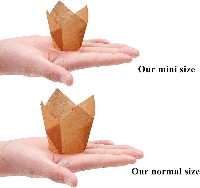 Ruisita 150 Pieces Mini Baking Cups Tulip Baking Cups Cupcake Liners Muffin Liners for Wedding, Birthday, Christmas, Baby Shower Parties (Natural)