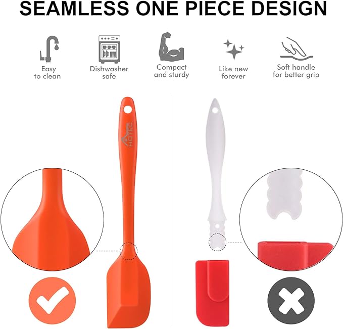 HOTEC BPA Free Heat Resistant Silicone Spatula Set Kitchen Utensils for Baking Cooking Mixing Non Stick Cookware Food Grade Dishwasher Safe (Multi-Color) Set of 9