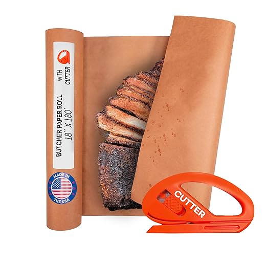 Peach Butcher Paper 18" x 2160" (180 feet) with Cutter - USA-Made Natural Butcher Paper Roll for Meat & Fish - Uncoated, Unwaxed & Food-Grade Material for Smoking, Grilling & Barbecue by IDL Packaging