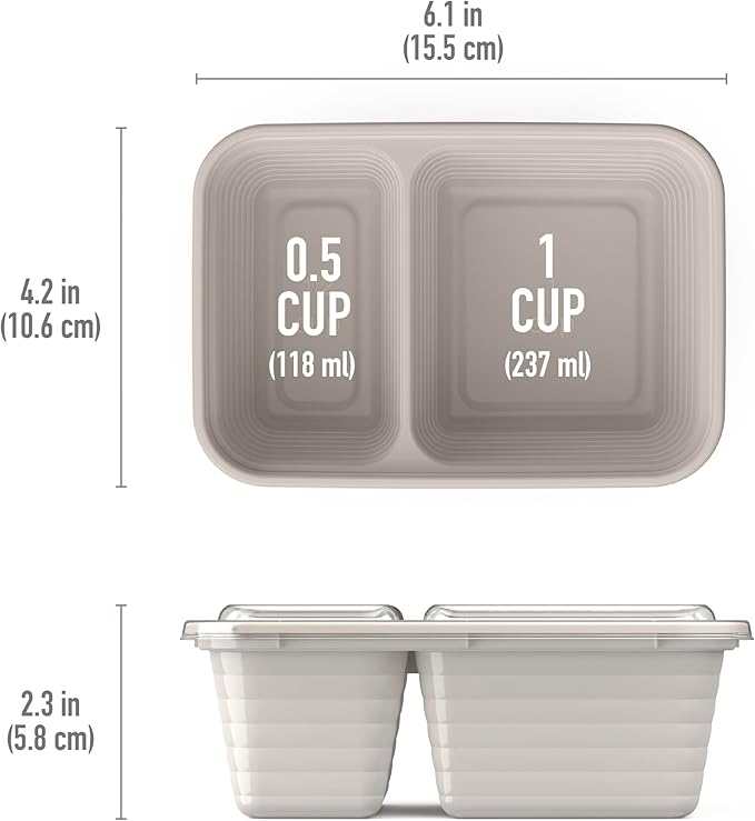 Bentgo Prep - 2-Compartment Snack Containers with Lids - Reusable, Microwaveable, Durable, PFAS & BPA-Free, Freezer and Dishwasher-Safe Meal Prep Food Storage - 10 Trays & 10 Lids (Clay)