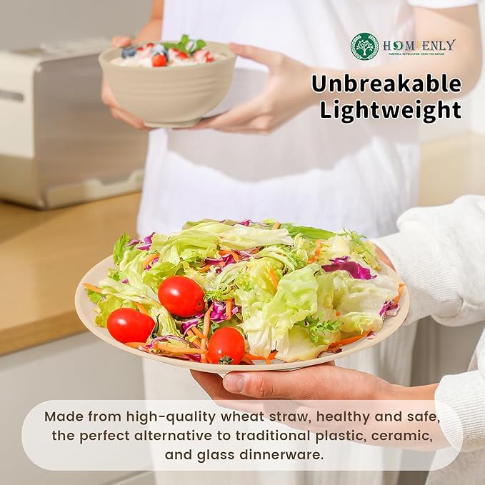 Homienly Premium Wheat Straw Dinnerware Sets, Lightweight & Unbreakable Plates and Bowls Sets,Cups,Service for 4,Dishwasher and Microwave Safe 16 PCS Dish Sets for Home，Camping- Beige
