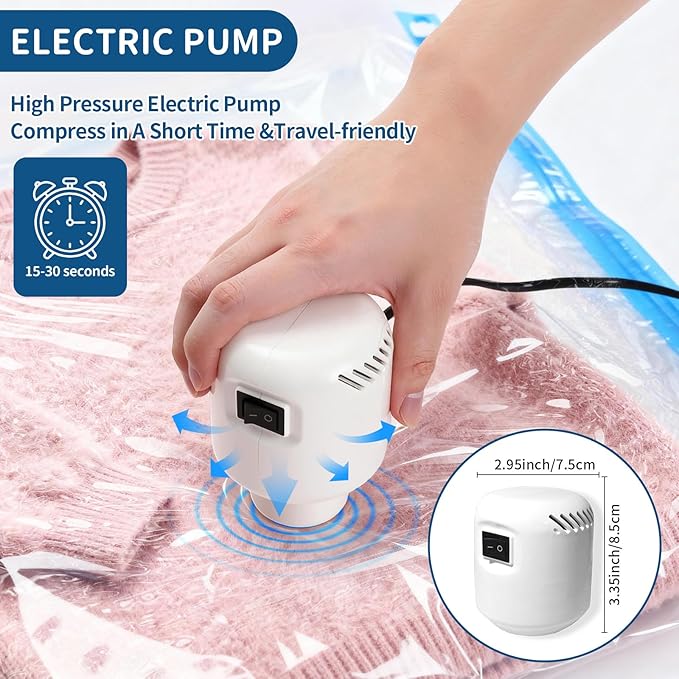 Vacuum Storage Bags with Electric Pump,8 Pack Extra Large Space Saving Vacuum Seal Bags for Bedding,Blanket,Comforters,Duvets,Pillows(8 Jumbo)