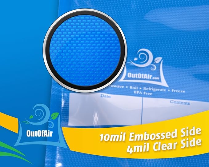 50 Zipper Vacuum Sealer Bags: Quart Size (8" x 12") - OutOfAir Vacuum Seal Zip Bags, Works with FoodSaver & Other Savers, 33% Thicker BPA Free Commercial Grade Great for Snacks On The Go