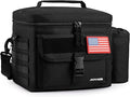 JOYHILL Tactical Lunch Box for Men, Insulated Lunch Bag with Detachable Bottle Pouch Holder, Large Durable Thermal Cooler Bag for Adult, Leakproof Bag for Work, Camping, Picnic, Black,13 L/18 Can