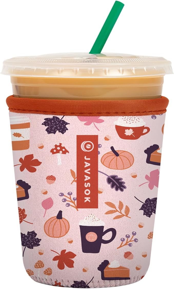 Sok It JavaSok Iced Coffee & Cold Soda Insulated Neoprene Cup Sleeve (PSL, Small: 16-20oz)