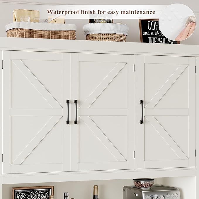 HOSTACK 76" Tall Kitchen Pantry Storage Cabinet, Farmhouse Kitchen Hutch Cabinet with Microwave Stand, 47" Wide Food Pantry with Drawers and Shelves, Large Coffee Bar Station for Dining Room, White