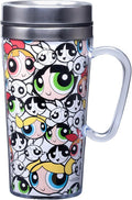 Spoontiques Powerpuff Girls Insulated Travel Mug, 14oz - Double Wall Stainless & Acrylic Drink Cup with Twist Top Lid & Handle