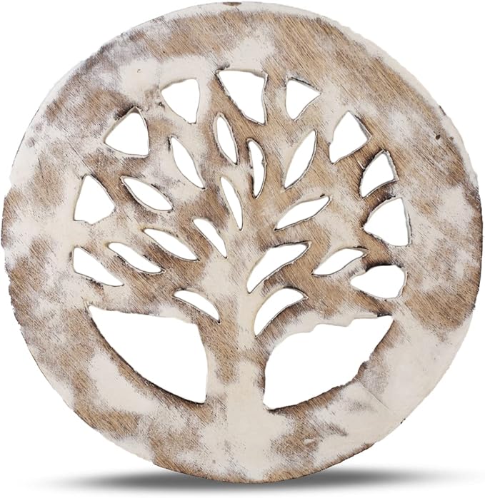 Handmade Wooden Trivet for Hot Dishes Plates & Pots Holder Hot Pad for Kitchen & Dining Table Decor Cookware Heat Resistant Rustic Decorative Carvings Tabletop Home & Dining Table Essentials (White)