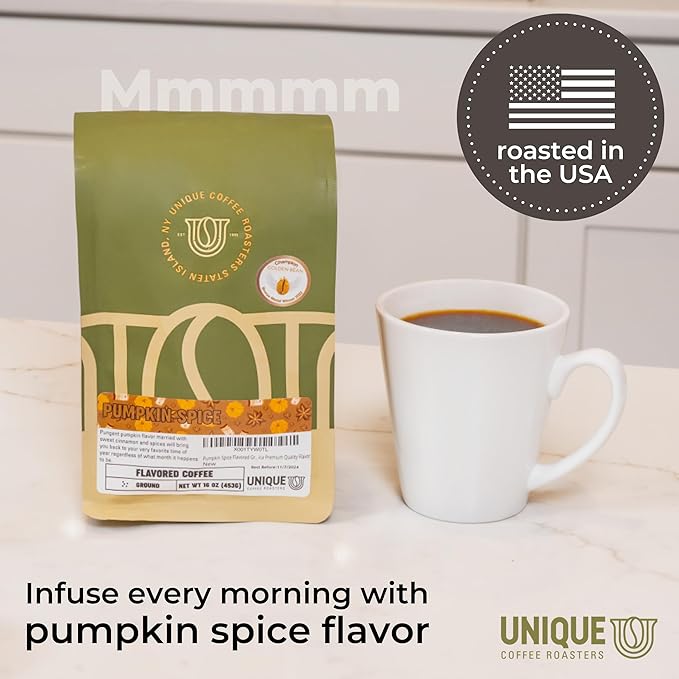 Pumpkin Spice Flavored Ground Coffee, 1 LB (16 oz) bag, Medium Roast, 100% Arabica Premium Quality Flavor