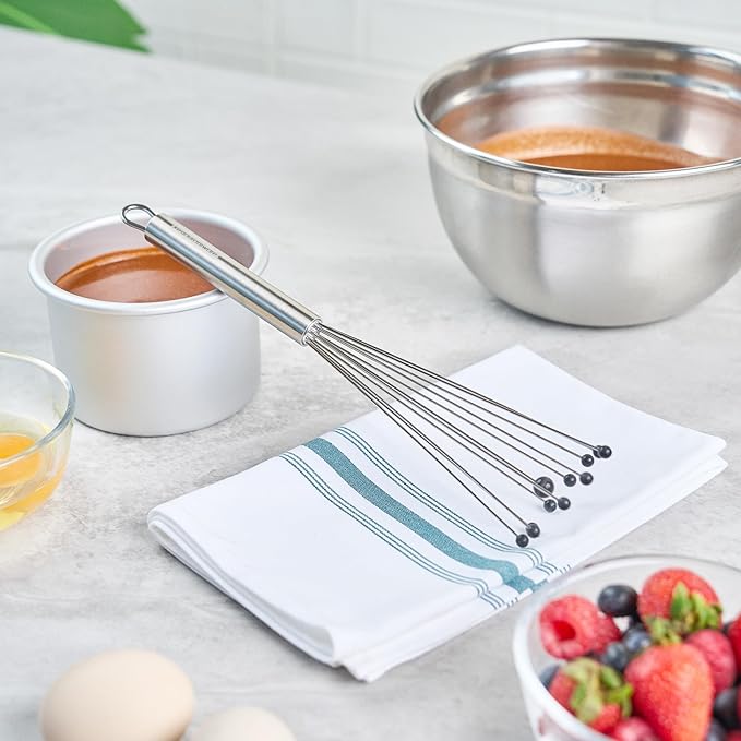 Restaurantware-German Standard 10.6 Inch Ball Whisks, 6 Kitchen Whisks With Silicone Balls - Ergonomic Handle, Dishwashable, Stainless Steel Manual Egg Beater, Durable, For Whisking, Stirring, Mixing
