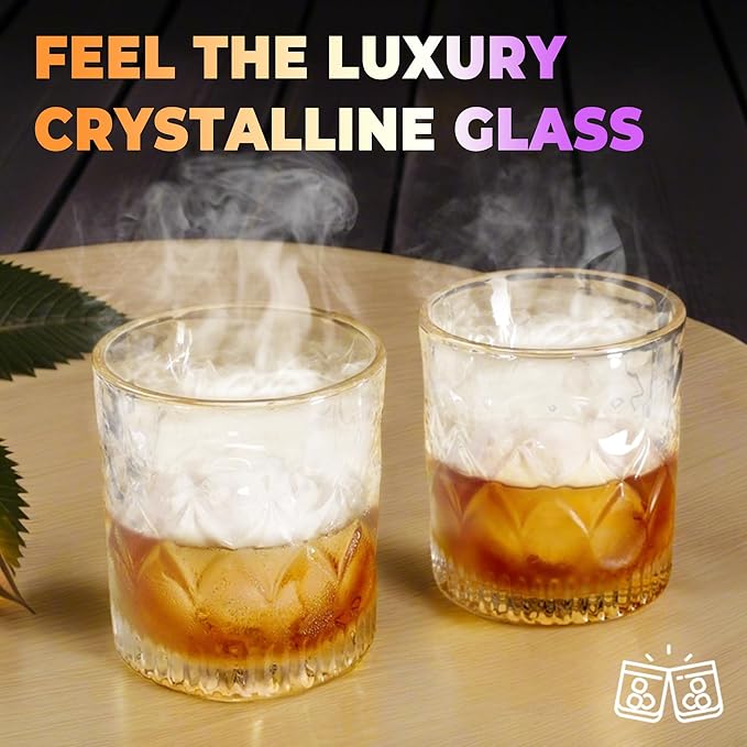 Electric Whiskey Smoker Kit, Luxurious Wooden Box, Heartfelt Father's Day Gifts, with 4 Wood Chips, Torch, Ice Molds, Recipe, Stones, Old Fashioned Bourbon Cocktails Smoker, Gifts for Men (No Butane)