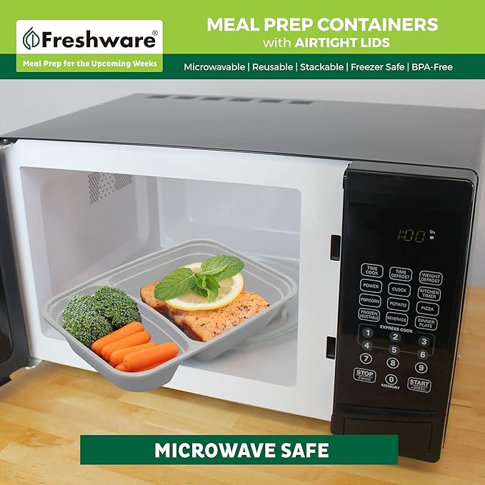 Freshware Meal Prep Containers [25 Pack] 2 Compartment with Lids, Food Storage Containers, Bento Box, BPA Free, Stackable, Microwave/Dishwasher/Freezer Safe (28 oz)