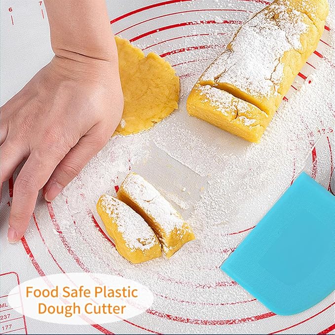 ALLTOP Bowl Spatula & Bench Scraper,Flexible Plastic Multipurpose Kitchen Pastry Cutter Tool,Food Scrappers for Bread Dough Baking Cake Fondant Icing,Set of 2 Pieces - White&Blue