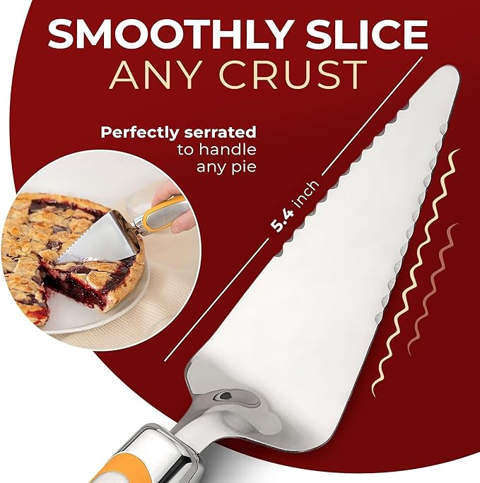 Orblue Pie Server, Essential Kitchen Tool, Serrated on Both Sides, Great for Right or Left Handed Chef, Stainless Steel Flatware, Cake Cutter, Orange