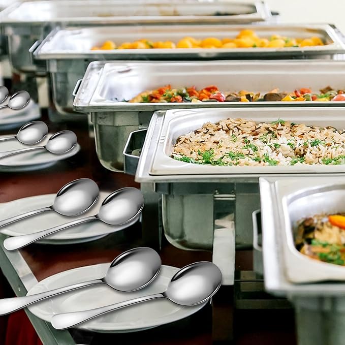 Stainless Steel Serving Spoons Set, 6pc, 10-Inch, Includes 6 Large Spoons, for Parties/Kitchen/Buffet/Catering, Dishwasher Safe