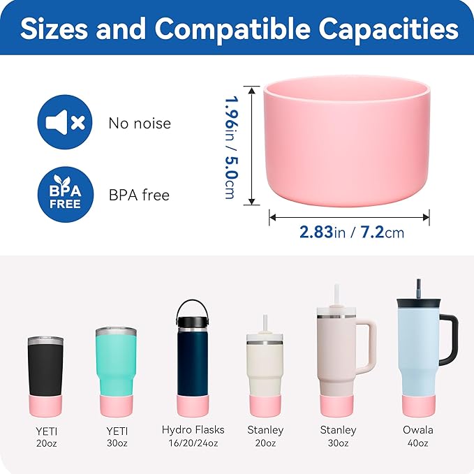 2 Pack Silicone Boot | Compatible with Hydro Flask, Owala, Yeti, Stanley & More | Fits 2.75-2.85" Bottom Bottles/Tumblers (12-40oz) | Anti-Slip | BPA-Free | Scratch & Noise Resistant