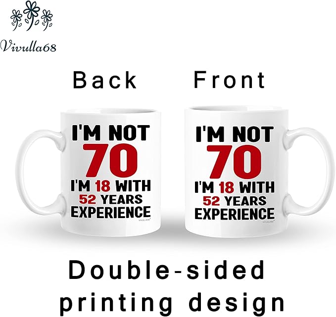 Vivulla68 70th Birthday Mug 11oz, 70 Year Old Birthday Gifts for Men - Funny Gift for Women, Men - Vintage 1955 Coffee Cup - Unique Present for Man, Woman, Mom, Dad, Grandma, Grandpa - Turning 70 Idea