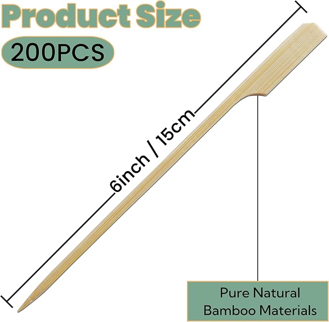 6 Inch Bamboo Skewers 200 PCS Wooden Skewers Sticks for Fruit Kabobs, Yakitori Chicken, Appetizers (6 Inch)