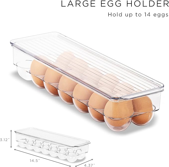 Sorbus Refrigerator Organizers and Storage Bins Set of 6 – Includes 2 Wide Bins, 2 Narrow Bins, Soda Can Organizer (12 Cans), and 14 Egg Holder – Clear Bins for Fridge Organization, Pantry, Freezer