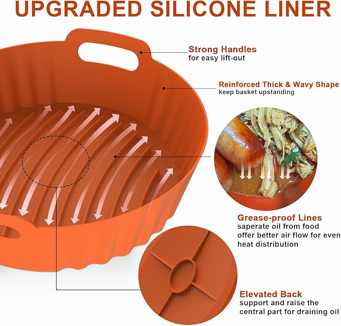 Seropy Silicone Air Fryer Liners Reusable Airfryer Liners 2 Pack 3-5 QT Silicone Pot 7.7 Inch, Air Fryer Basket Round Silicone Mat Oven Baking Tray Replace Parchment Paper for Air Fryer Accessories