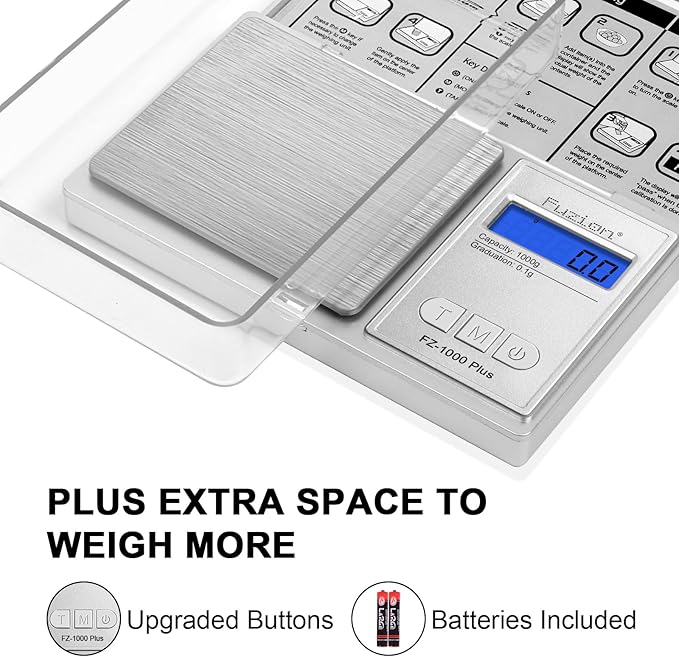 Fuzion Digital Pocket Scale .1 Gram Accuracy, 1000g Digital Gram Scales for Small Food, Jewelry, Herb, Spice, Coin - Weight Gram and Oz
