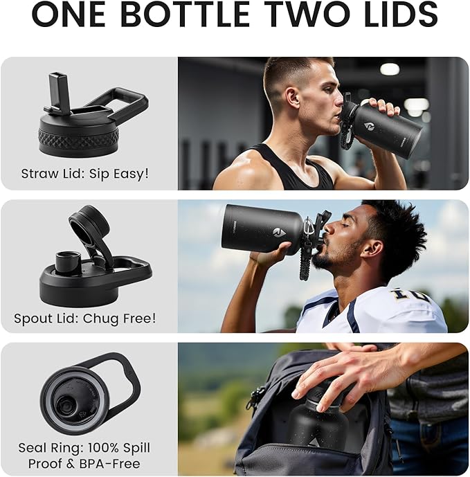 64oz Insulated Water Bottle, Triple Wall Vacuum Stainless Steel Water Bottles - Keeps Cold 48H, Reusable Half Gallon Jug for Gym, Sports, Camping, Hiking,Travel, Starry Sky-Black