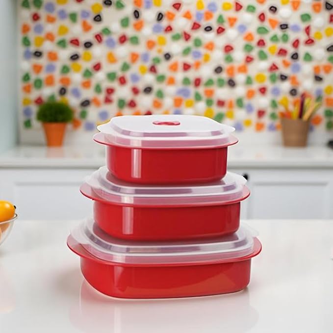 Reston Lloyd Nesting Microwave Containers, Set of 3, Adjustable Steam Vents, Airtight, Meal Prep, Durable BPA-Free Plastic- Freezer & Dishwasher Safe, Cookware & Food Storage, Anyday Cookware, Indigo