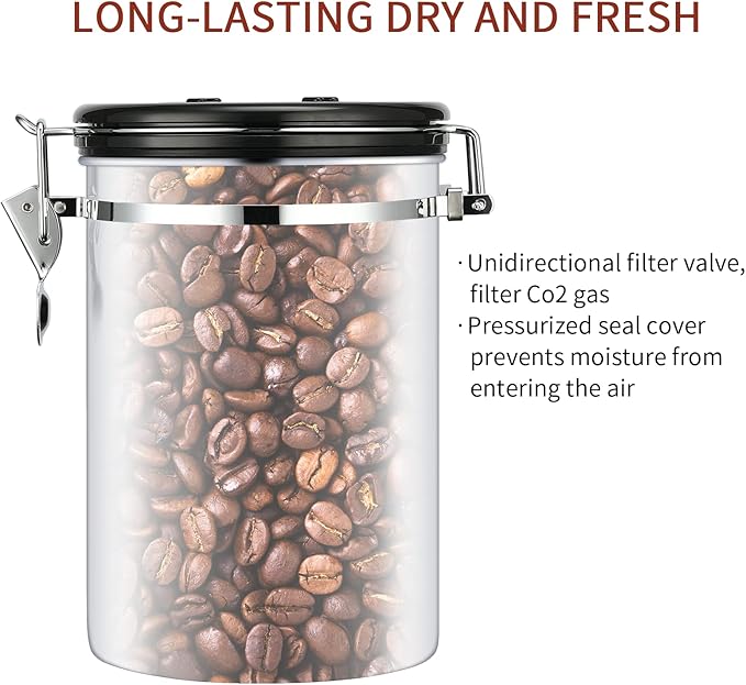 Coffee Canister, Airtight Coffee Container with Date Tracker Lid, Stainless Steel Canister for Kitchen Food Storage (Black-Copper, 16oz)