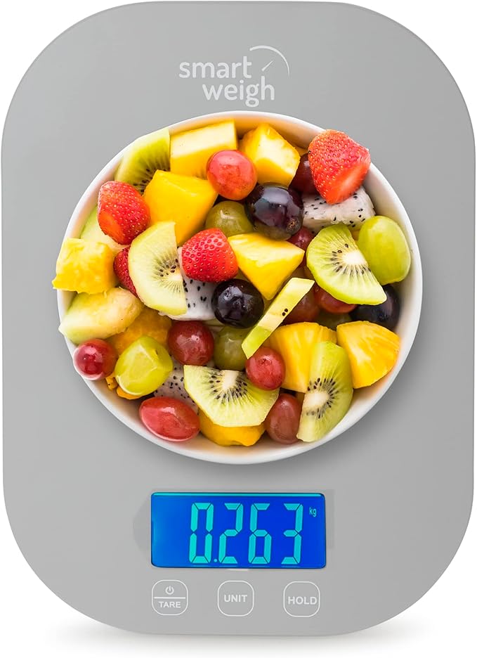 Smart Weigh Gray Digital Kitchen Scale for Cooking, Weight Loss, Calorie Tracking, Baking, Food Portion Control, and Meal Prep - Accurate Measurements in Grams and Ounces