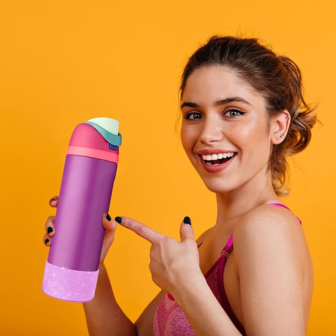 2PCS Glitter Silicone Boot for Owala Water Bottle, Anti-Slip Protective Sleeve for Owala Twist,FreeSip and Flip Stainless Steel Water Bottle, BPA-Free, Dishwasher Safe, Accessories