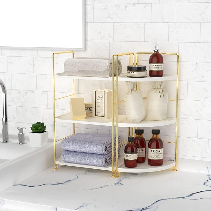 3-Tier Kitchen Spice Rack , Standing Rack,Triangle Bathroom Countertop Storage Shelf ,Cosmetic Organizer Holder , Stackable Cabinet Organizer , Kitchen Counter Shelf , Corner Spice Rack ,Golden