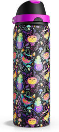 ENCOOL Halloween Insulated Water Bottle with Straw - Stainless Steel Water Bottle with Push Button Lid, Leak-Proof BPA-Free, Keeps Cold for 24 Hours for Halloween gifts, Party (32 oz, Meowgic Night)