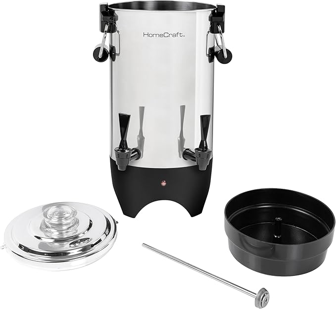 HomeCraft 45-Cup Coffee Urn and Hot Beverage Dispenser with Double Dripless Faucet, Quick-Brewing, Stainless Steel